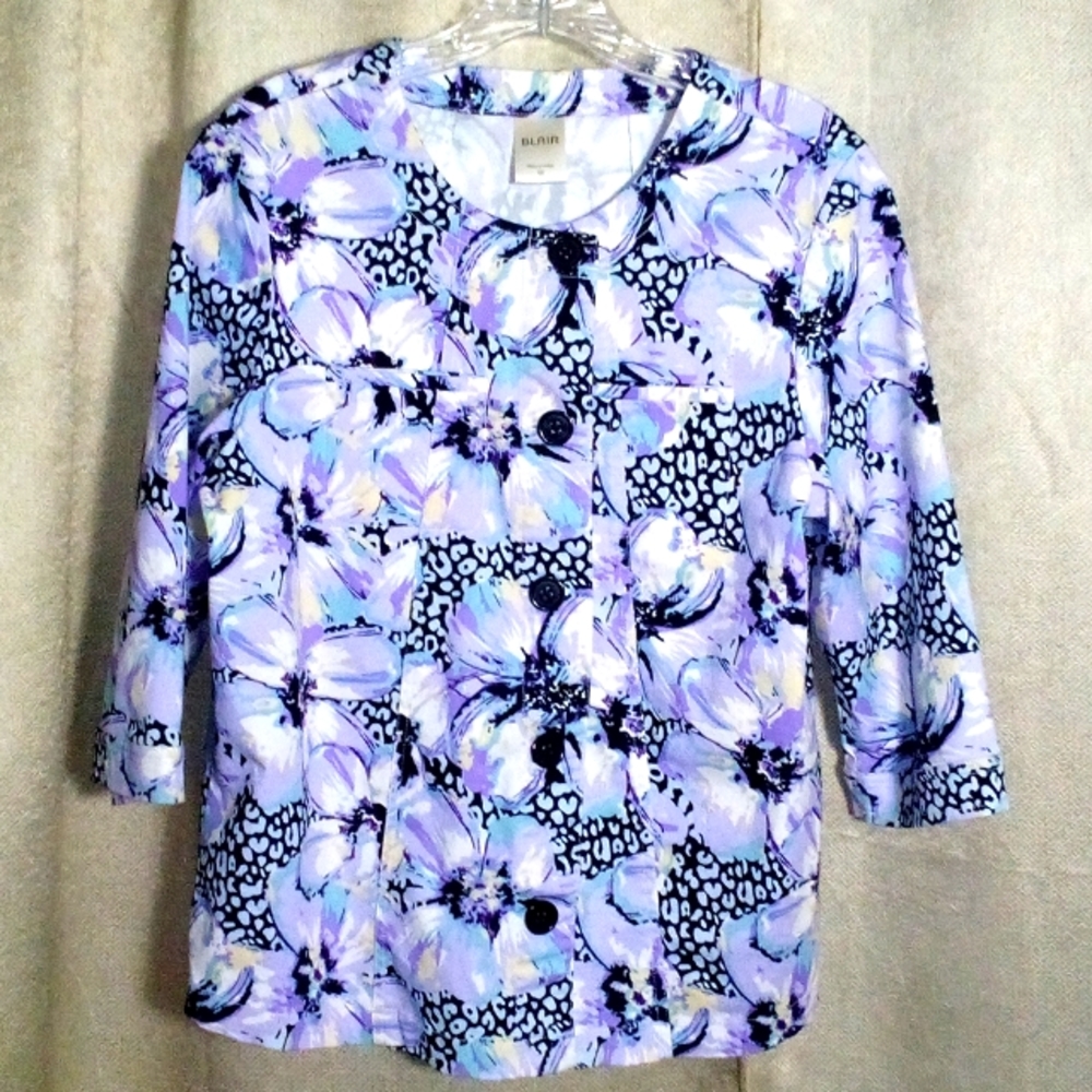 Vintage Blair Floral and Spots Print Blazer Lavender and Black Size M